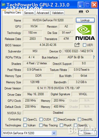 Видео карта NVidia GeForce MSI FX5200(MS-8917) 128MB DDR 64bit AGP, снимка 9 - Видеокарти - 34250754
