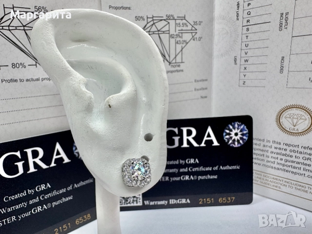 Сребърни обеци с мойсанит (диамант) 0.5 карата, снимка 8 - Обеци - 51630760