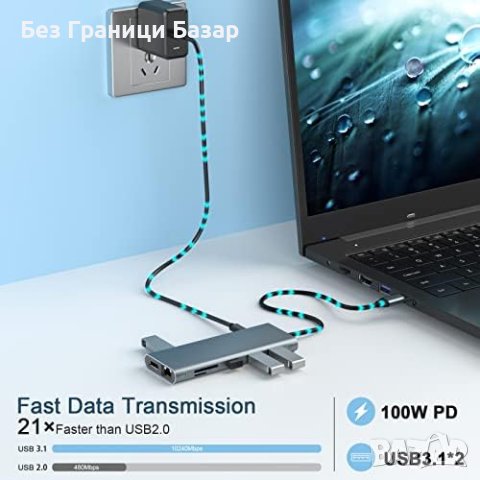 Нов 12 в 1 Мултифункционален USB C Хъб, 12 порта, Поддържа HDMI/DP, снимка 4 - Друга електроника - 44248893