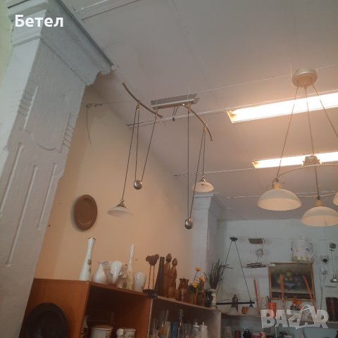 Полилей с  регулиращи тежести,месинг,2 бр. LED матстъкло конуси