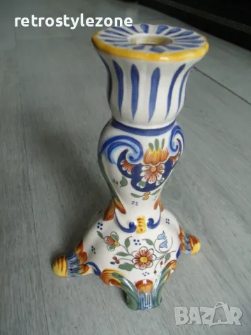 № 8048 стар френски порцеланов свещник  - Vieux Rouen France - fait main  - надпис / маркировка  