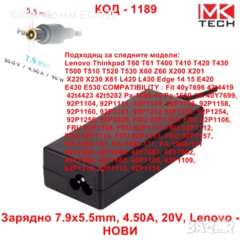 Зарядно 7.9x5.5mm, 4.50A, 20V, Lenovo - НОВИ, снимка 1