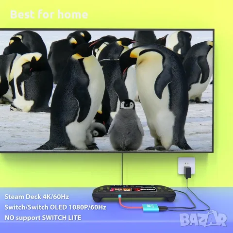 Докинг станция за Switch 2 за Nintendo Switch 1/2 и Steam Deck, поддържаща режим на TV Dock - ЧЕРЕН, снимка 5 - Кабели и адаптери - 56151530