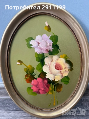 Елипсовидна маслена картина, комплект от две, снимка 3 - Картини - 51793205