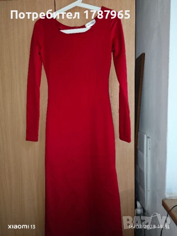 Дълга дамска червена рокля по тялото с цепка Jordannis, снимка 3 - Рокли - 51055392