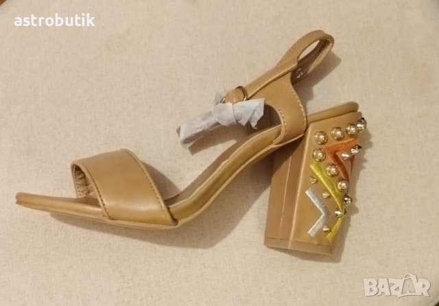 Сандали с интересен ток/бежови/, снимка 4 - Сандали - 42706244