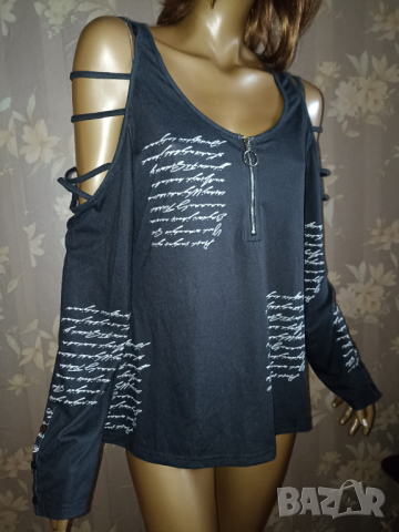 Sheilay L-Ефектен топ/ блуза с надписи и интересен ръкав , снимка 3 - Блузи с дълъг ръкав и пуловери - 44773141