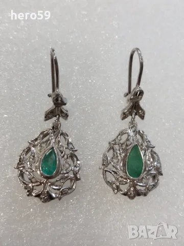Стари дамски златни обеци с изумруд и диаманти., снимка 1