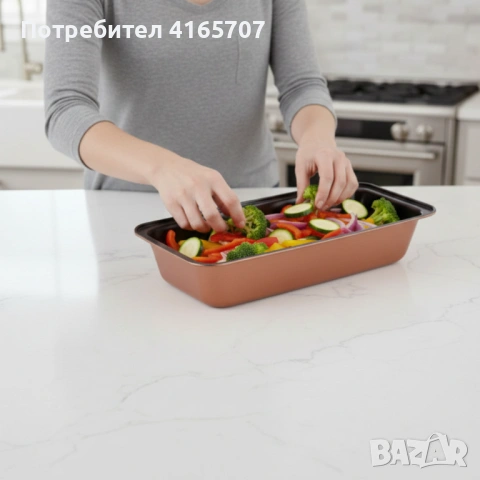 Комплект от 3 тави за печене Cheffinger с незалепващо покритие – различни размери, меден цвят, снимка 2 - Съдове за готвене - 53192820