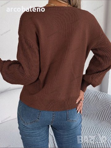 Небрежен едноцветен дамски плетен пуловер с квадратно деколте, 3цвята - 023 , снимка 12 - Блузи с дълъг ръкав и пуловери - 42237722