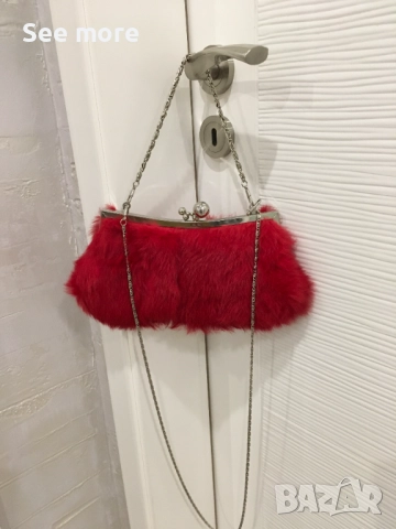 Мини чанта естествен косъм лисица