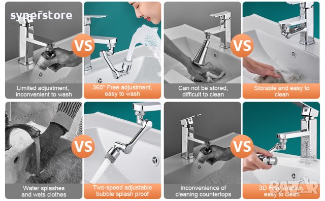 Накрайник за чешма, въртящ се, удължител, приставка за чешма Digital One SP00796 аератор за чешма, снимка 3 - Други стоки за дома - 41229988