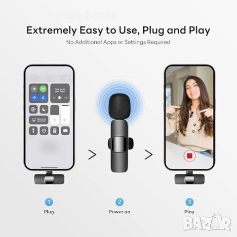 Нов Мини безжичен лавалиерен микрофон за iPhone Android USB-C Lightning с шумопотискане, снимка 2 - Микрофони - 53151266