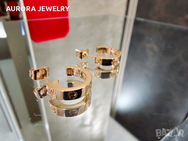 CARTIER Love Rose Gold Hoop Дамски Обеци, снимка 6 - Обеци - 53054321