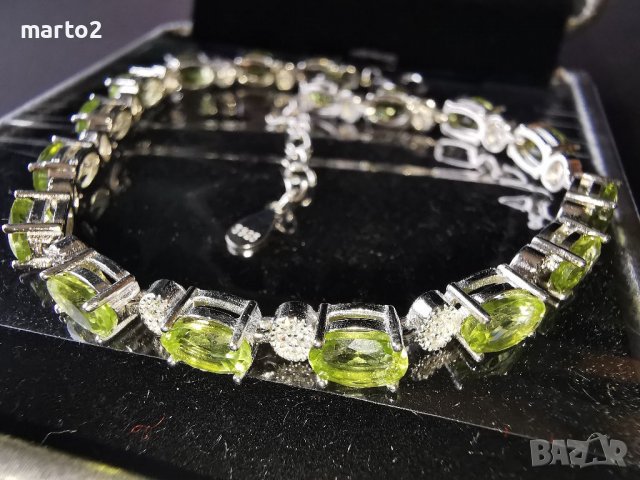  Елегантна сребърна 925 гривна с 17 Натурални Перидота и Циркони!, снимка 8 - Гривни - 40241647