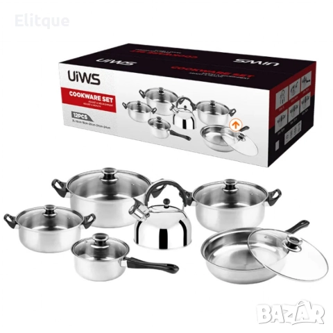 Комплект от 12 части за всяка кухня. 3бр тенджери, тиган, касерола и чайник и капаци, снимка 5 - Съдове за готвене - 52709694