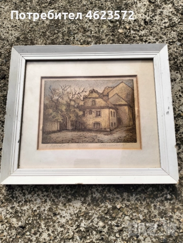 Стара цветна графика подписана