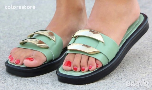 Равни чехли - зелена кожа - SN15, снимка 2 - Чехли - 41046766