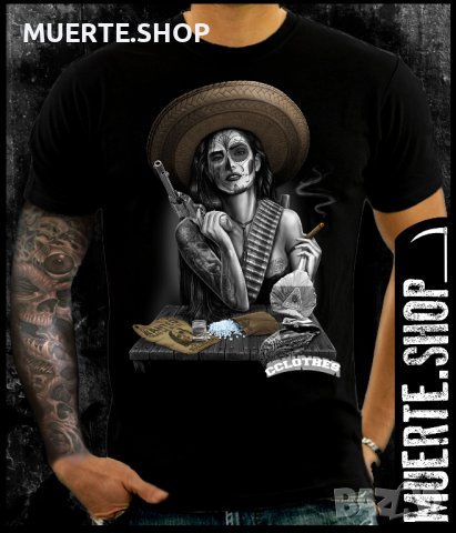 Черна тениска с щампа LA MUERTE MEXICANA