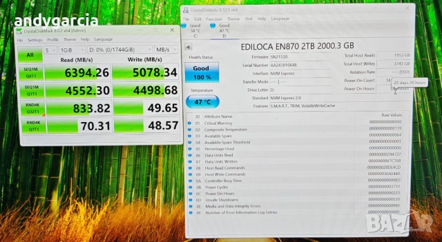2TB 2000GB Ediloca EN870 M.2 SSD PCle 4.0x4 , Read 7400Mbps, Write 6800Mbps на 22 дни, 100% здраве, снимка 2 - Твърди дискове - 53475474
