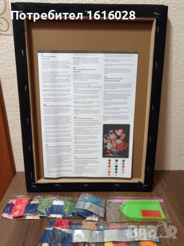 Диамантен гоблен Ваза с цветя върху опънато черно кадифено платно., снимка 9 - Гоблени - 49263890