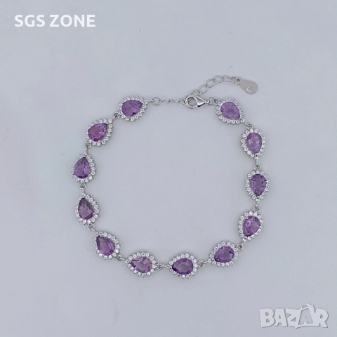 сребърна гривна с естествен аметист, снимка 9 - Гривни - 52696445