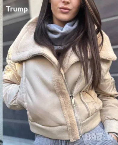 - 40% късо яке от качествена еко кожа в бежаво , снимка 2 - Якета - 48685455