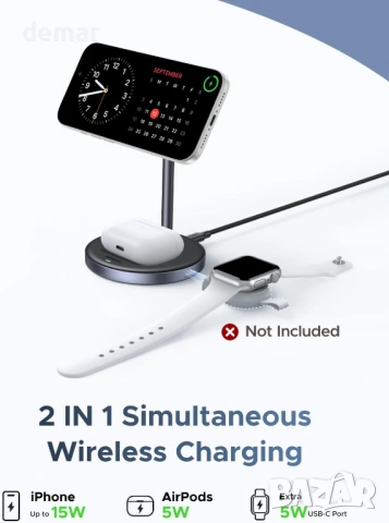 UGREEN MagFlow 15W Qi2 MagSafe зарядно устройство, 2-в-1 за iPhone и AirPods, снимка 4 - Безжични зарядни - 53595448