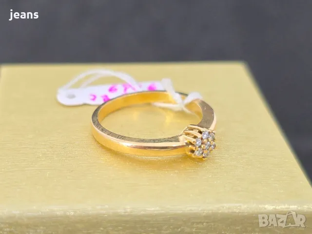 Златен пръстен 18к диаманти 0.08кт. р-р 17.7мм, снимка 3 - Пръстени - 48765791