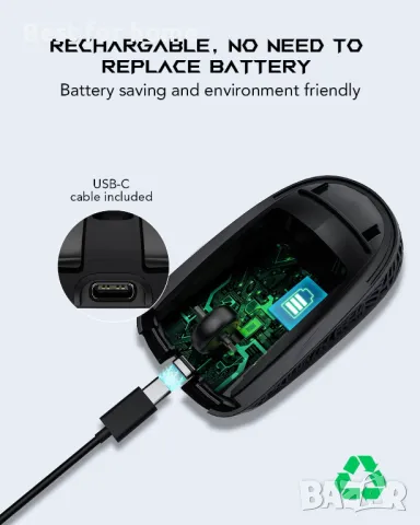 Ергономична акумулаторна безжична USB мишка Black Shark, снимка 4 - Клавиатури и мишки - 49904416
