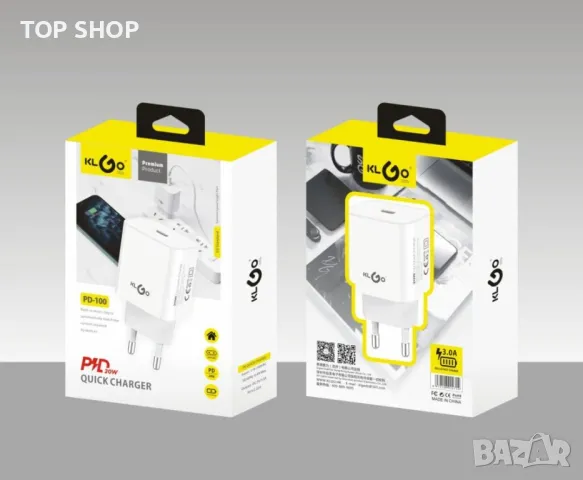 Адаптер, Зарядно за смартфон KLGO PD-100,Type C, 20W, 3.0A, снимка 2 - Оригинални зарядни - 48831669