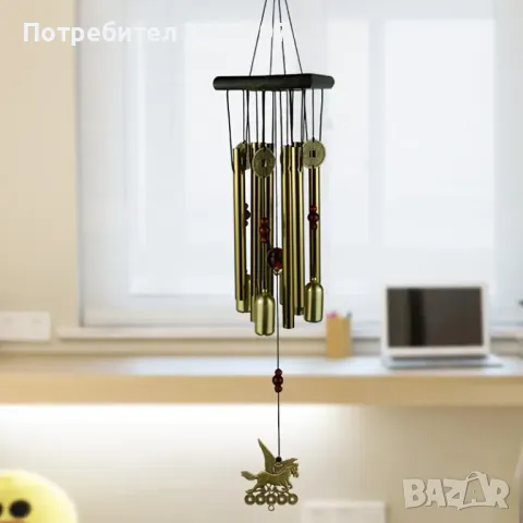 Алуминиеви Вятърни Камбанки в Бронзов Тон с Дървени Акценти - 8 Тръби,Стил на вентилатора, снимка 8 - Декорация за дома - 49421864