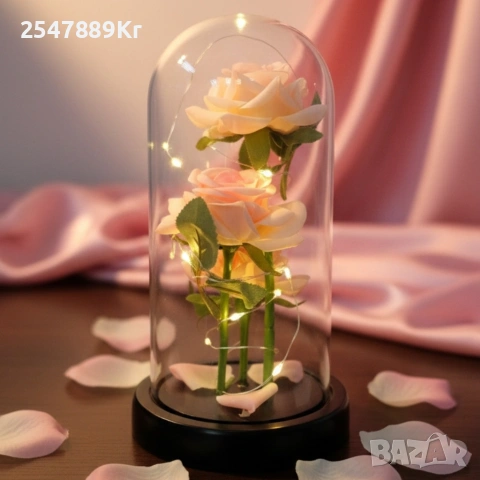 Декоративни рози в прозрачен купол и елегантна опаковка, снимка 2 - Романтични подаръци - 53078878