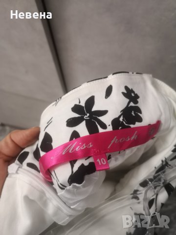 Бяла Рокля с флорален черен принт. М размер, снимка 3 - Рокли - 42474231