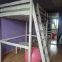 IKEA двуетажно с надстройка легло с матрак и под матрак. Материал дърво, снимка 2