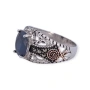 Мъжки сребърен пръстен със сапфир и марказит, снимка 6