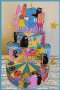 Картонена торта Барбарони,покани за рожден ден,банери за стена,свирки и др.