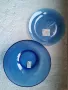 Ретро, чисто нови купа и чиния за сервиране от кобалтово стъкло, снимка 1