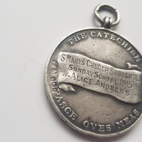 Стар сребърен ангийски медал от 1915 година, снимка 3 - Антикварни и старинни предмети - 38866133