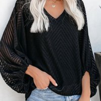Дамска елегантна блуза с дълъг ръкав тип балон в черно, снимка 5 - Блузи с дълъг ръкав и пуловери - 40526086