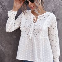 Дамска памучна блуза с дълъг ръкав в бяло, снимка 3 - Блузи с дълъг ръкав и пуловери - 39881436