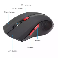 Геймърска Безжична USB оптична 6D мишка с до 2400 DPI, цвят - Червено/Черно, снимка 5 - Клавиатури и мишки - 44810772