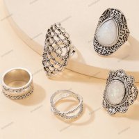 Дамски моден комплект бижута от 5 пръстена, 3модела - 023, снимка 13 - Пръстени - 41059513