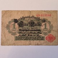 Германия 1 Марка 1914 червен номер  г29, снимка 1 - Нумизматика и бонистика - 42560699
