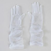 Прозрачни дълги бели булчински ръкавици с перли - код 8624, снимка 2 - Ръкавици - 44292895
