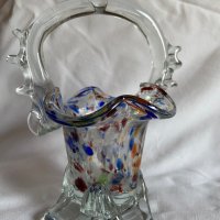Ретро стъклена кошничка, бонбониера от цветно стъкло, снимка 3 - Други - 35752594