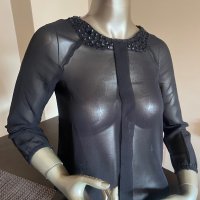 Дамска елегантна черна блуза с камъни !, снимка 3 - Блузи с дълъг ръкав и пуловери - 42402133