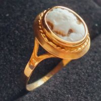 Златен 18к пръстен с камея , снимка 3 - Пръстени - 44478387