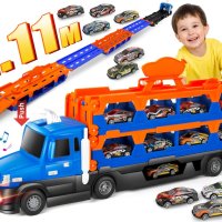 m zimoon Транспортен камион с 10 мини състезателни коли и състезателна писта, играчка за деца, снимка 1 - Коли, камиони, мотори, писти - 44393190