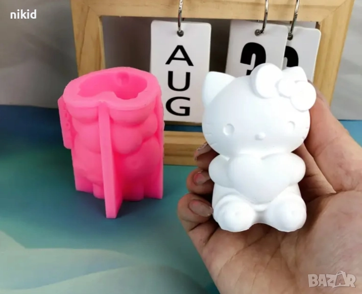 3D Hello Kitty Хелоу Кити силиконов молд форма фондан шоколад гипс свещ сапун декор, снимка 1